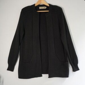 VTG Peruvian Link Alpaca Cardigan Knit Open Front Pockets Black S Cozy Lagenlook